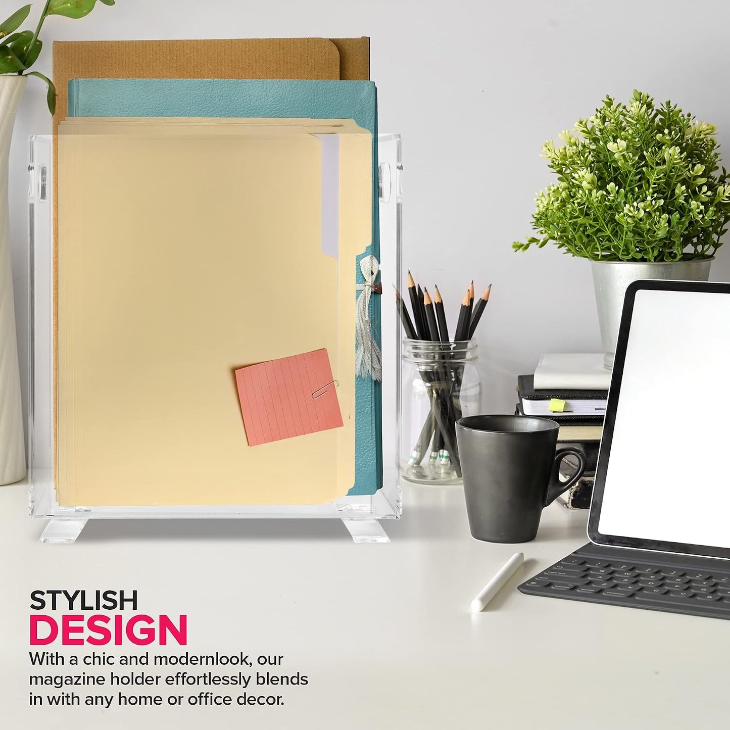 Stock Your Home Acrylic Magazine Holder - Crystal Clear Holder - Shatterproof - Open Top - Space Saver - For Magazines