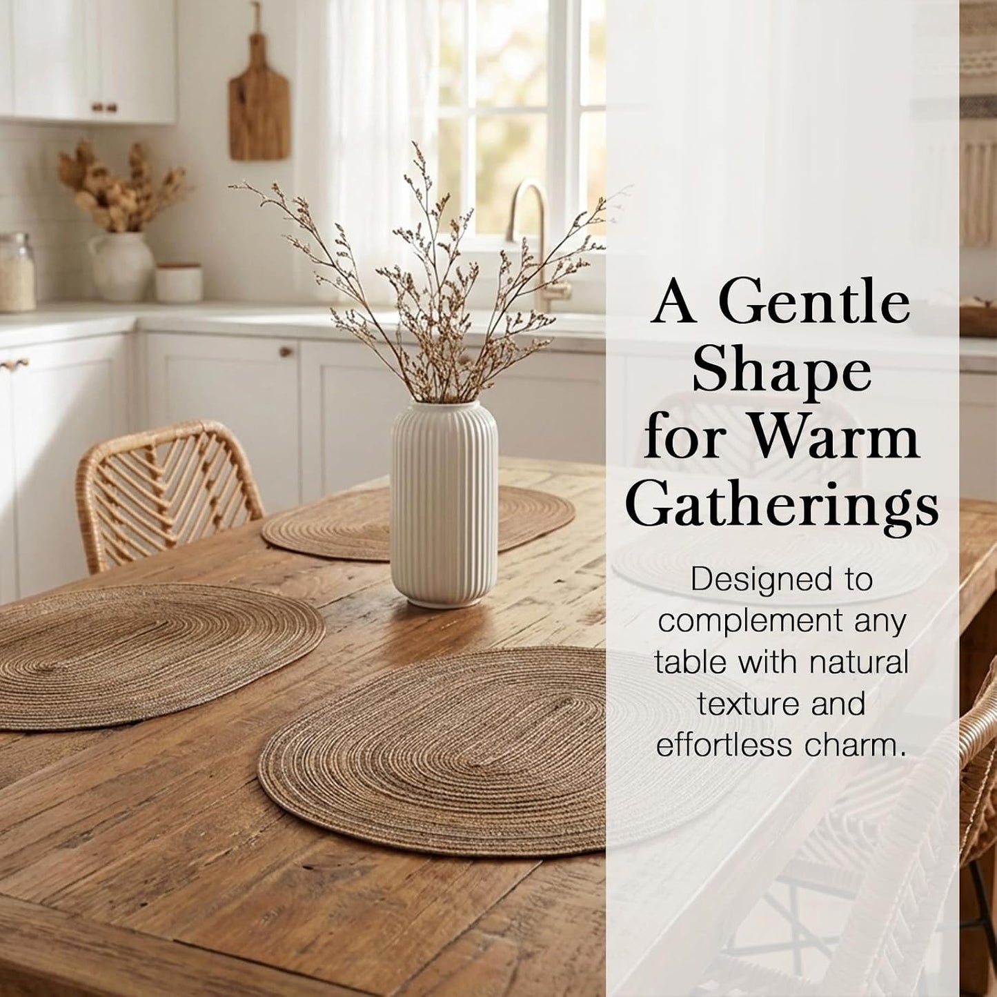 Placemats Set of 8, Woven Oval Braided Dining Table Mats(Brown) | 12 x 17.5 Inch Size Fits Plates and Flatware; Hand