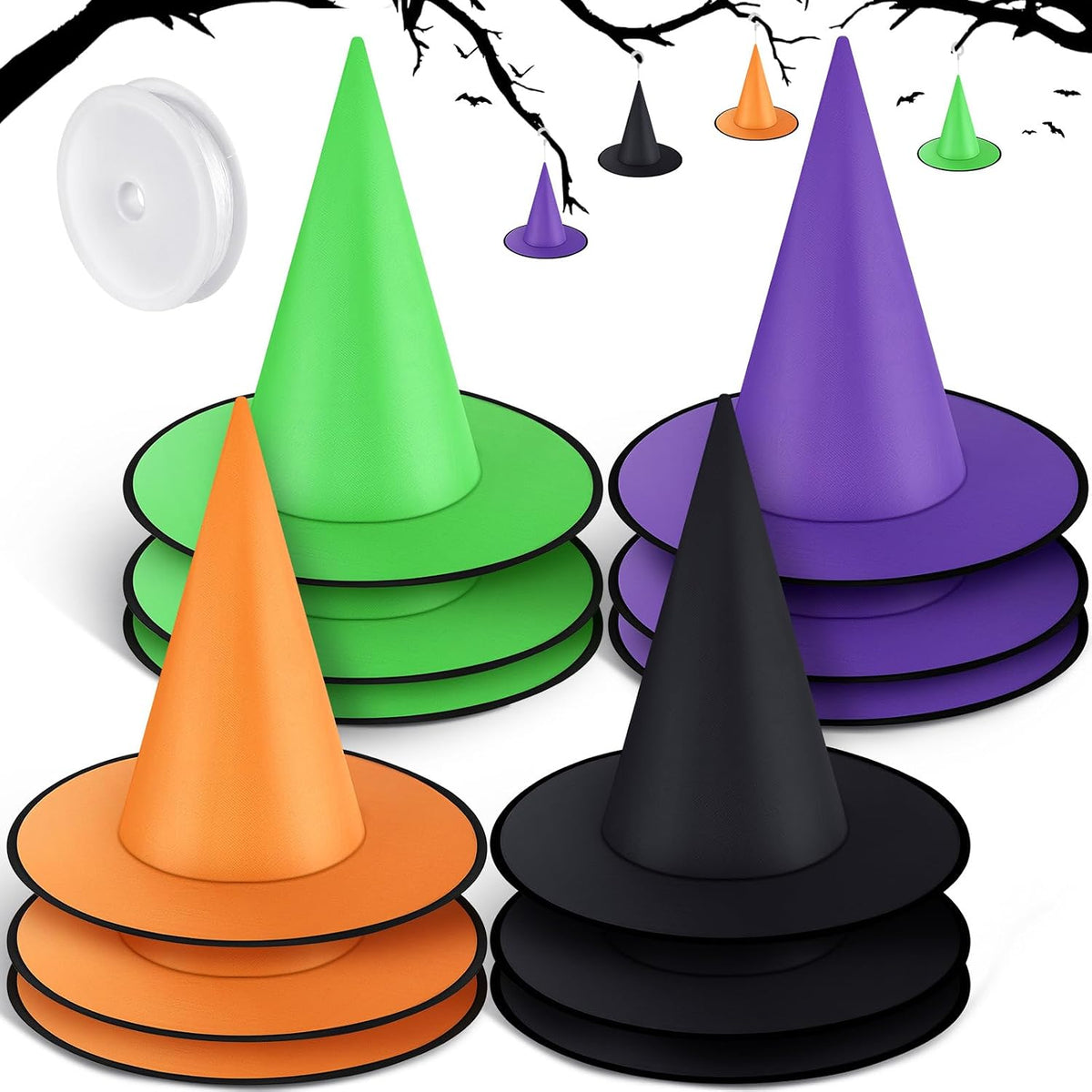 Suhine 12 Pcs Halloween Witch Hat Decor