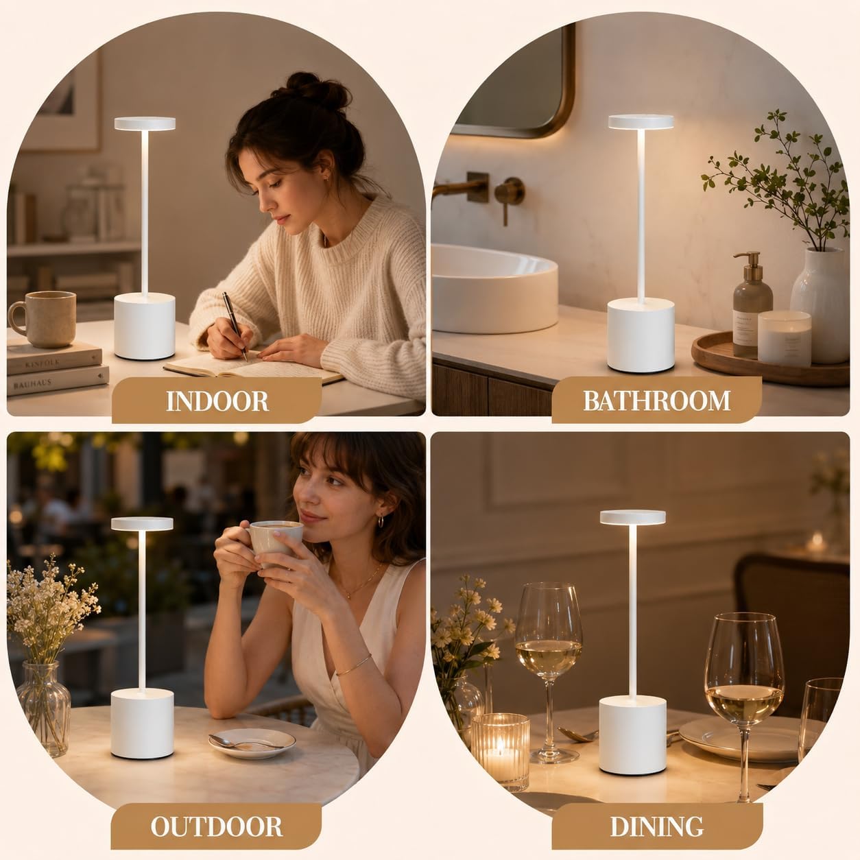 AUDLES White Cordless Table Lamp Set of 2, USB Rechargeable Touch Dimmable | Desk lamp with 3 color temperatures, touch