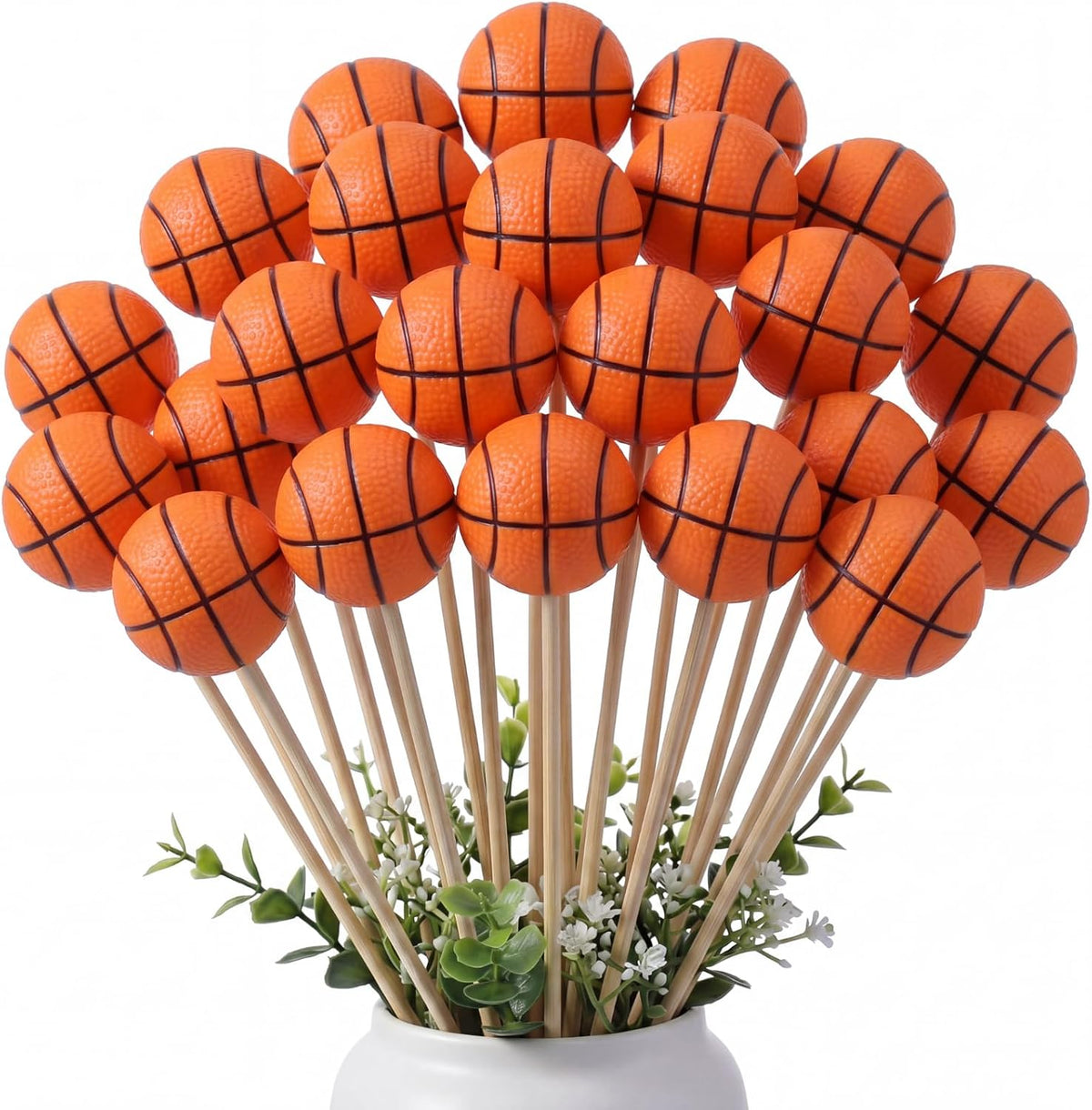 Soulchen 24 Pcs Basketball Centerpiece Sticks Set 1.57inches Basketball Balls with 7.87inches Sticks for Basketballs Themed Party Decorations Sports Banquet Table Centerpieces Team Event Decor