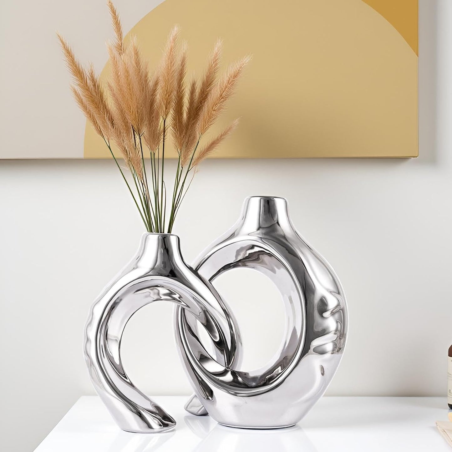 Round Boho Vase for Pampas Grass / Silver1 / Set of 2