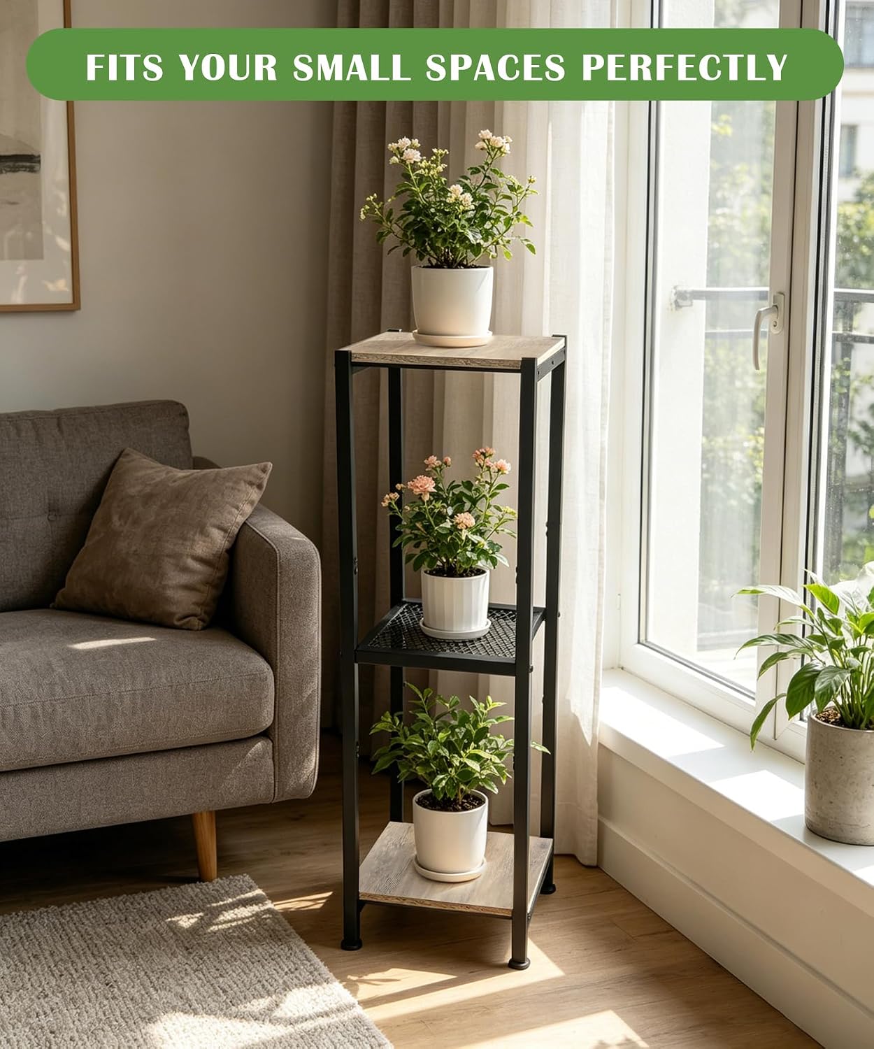 Dipion 3 Tier Pedestal Stand,40 Inch Extra Tall Plant Stand Indoor,Greige | Eye-Catching,Rock-Solid