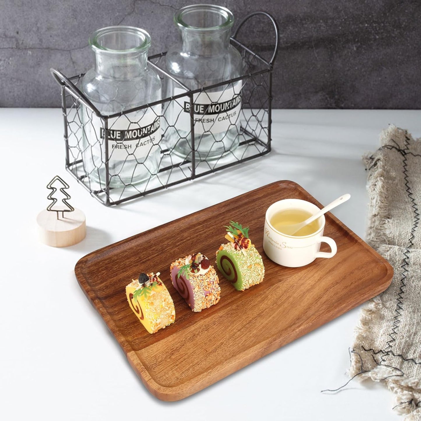 Large Wood Serving Trays Decor Long Charcuterie Cheese Boards Acacia Rectangle / 14 x 10 x 0.8