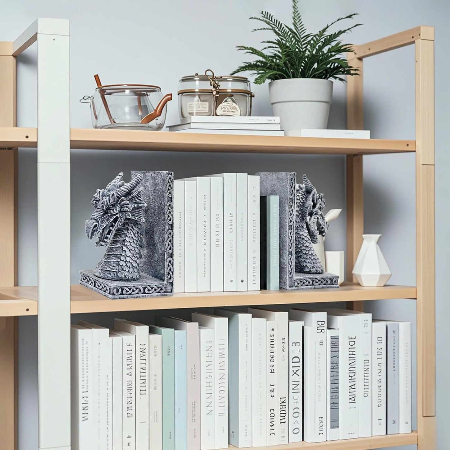 Dragon Bookends / Heavy Book Ends Book Supports / Gray / 4.15 x 3.25 x 7 / Set of 2