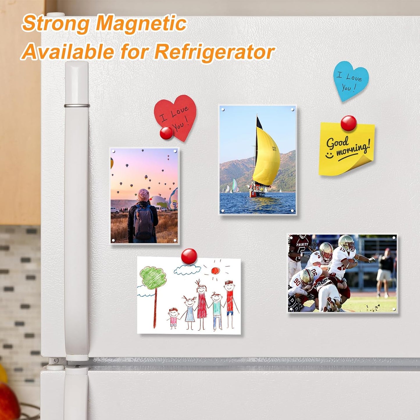 4 Pack 8x10 Magnetic Acrylic Picture Frame, Clear Floating with Base | Double Sided Frameless, Lucite Photo Frame