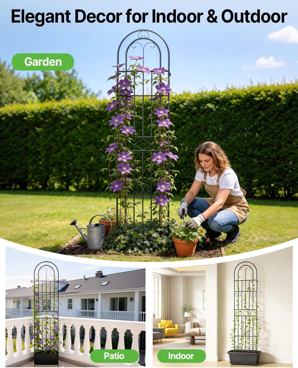 Suteck Garden Trellis for Climbing Plants Outdoor, 87" H x 20" W, 4 Pack | Metal Garden Trellis with Rustproof