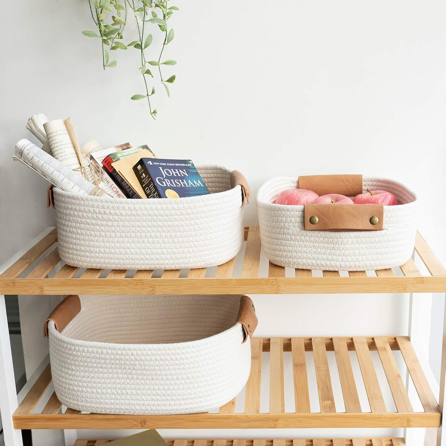Rectangle Cotton Rope Woven Basket / White / 11.4 x 10.6 x 5.5 / Set of 3