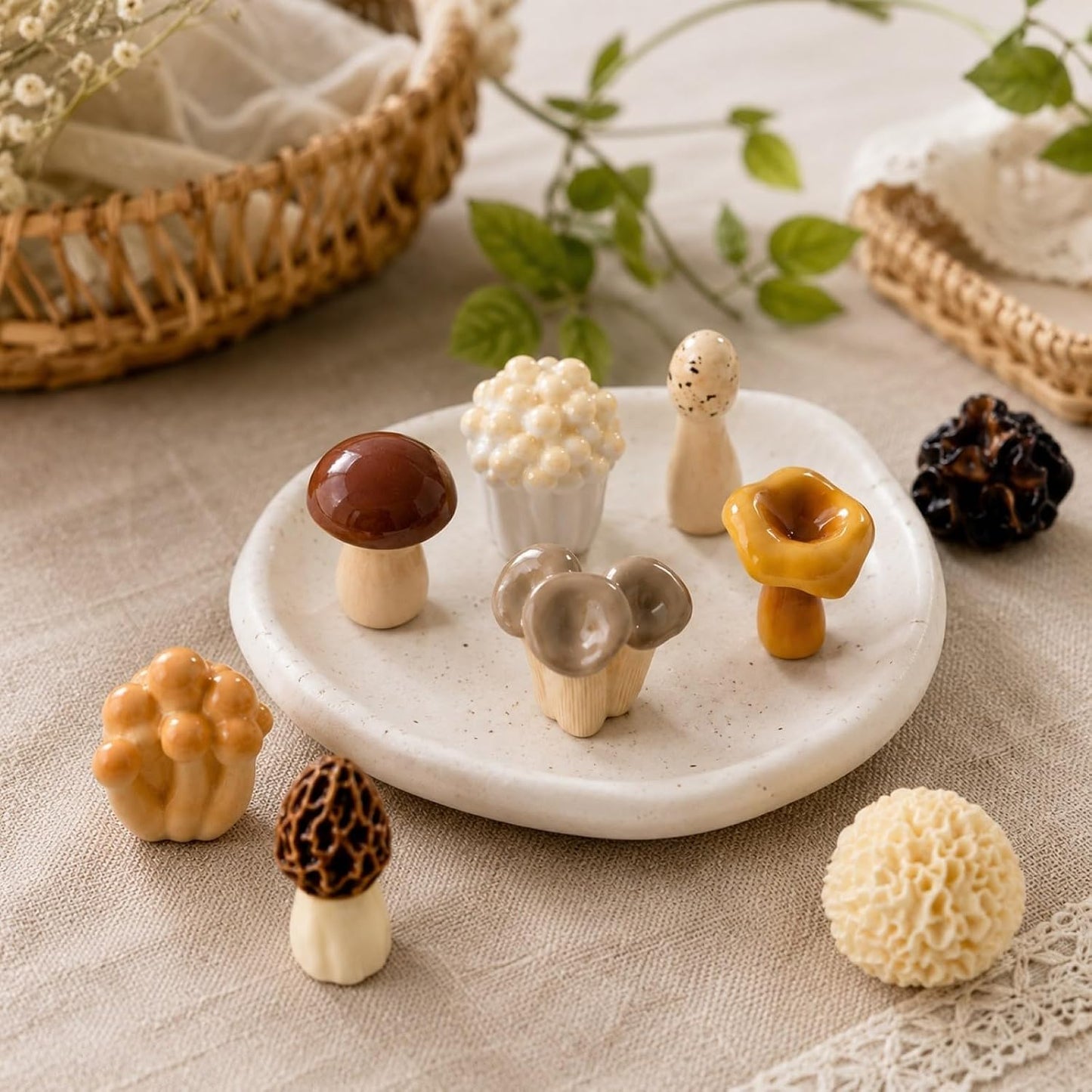 Miniature Mushrooms for Crafts Resin Tiny Small Mushroom Figurines Decorations / Set of 24