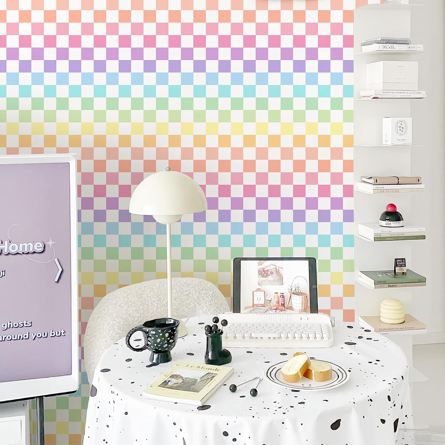 Wallpaper Colorful Waterproof Peel and Stick Contact Paper Vinyl / Rainbow / Checkered / 17.3 x 300