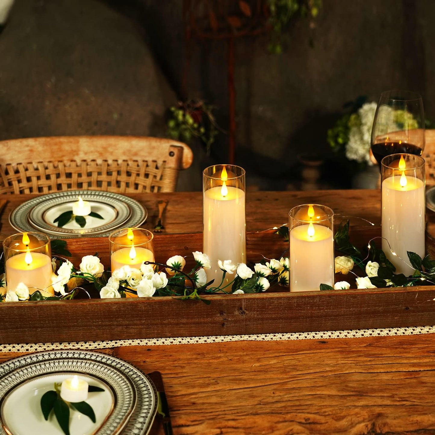Homemory Pure White Flickering Flameless Candles, Battery Operated Acrylic LED Pillar Candles with Remote Control and