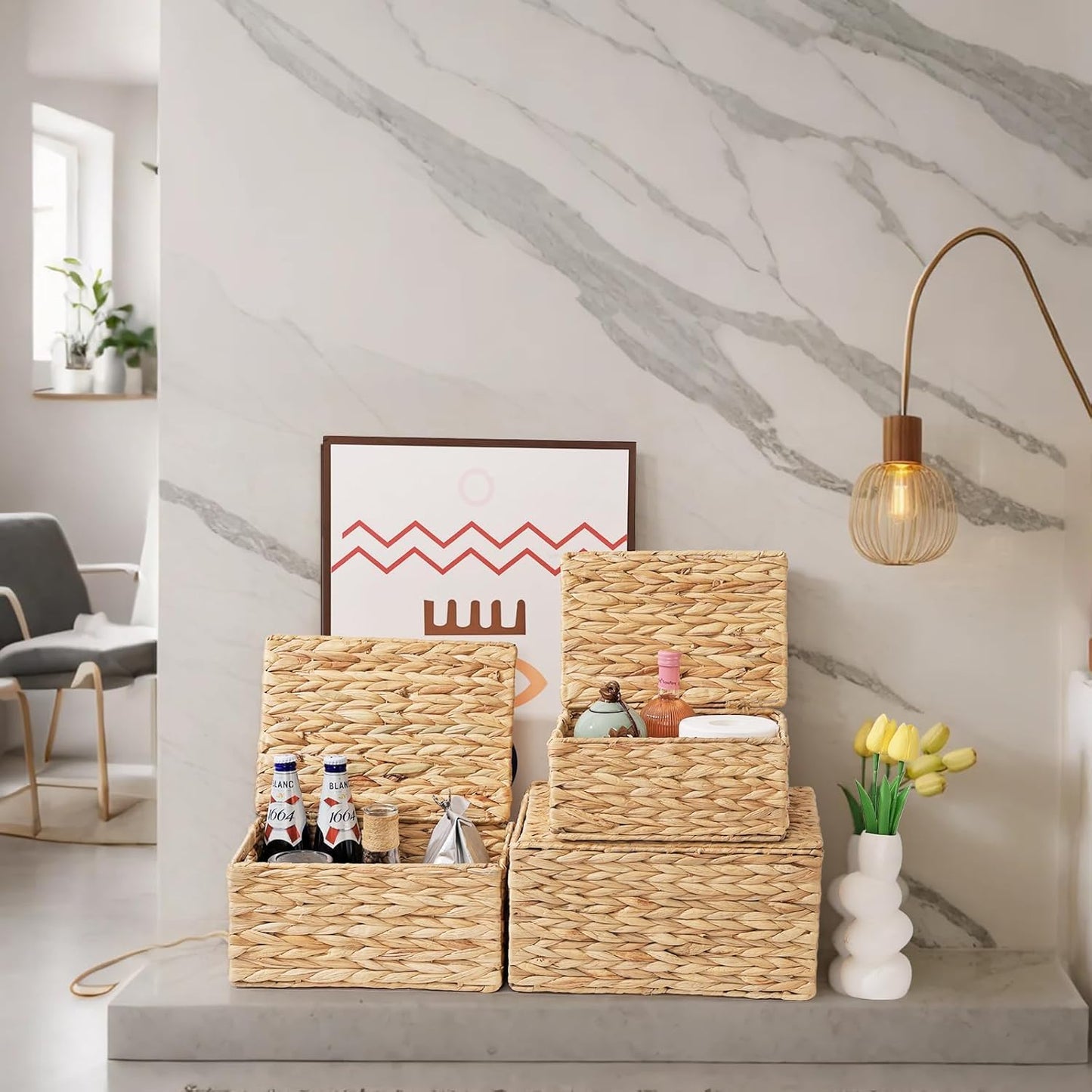 Wicker Storage Baskets / 13.19"D x 11.81"W x 7.48"H / Natural / Set of 3