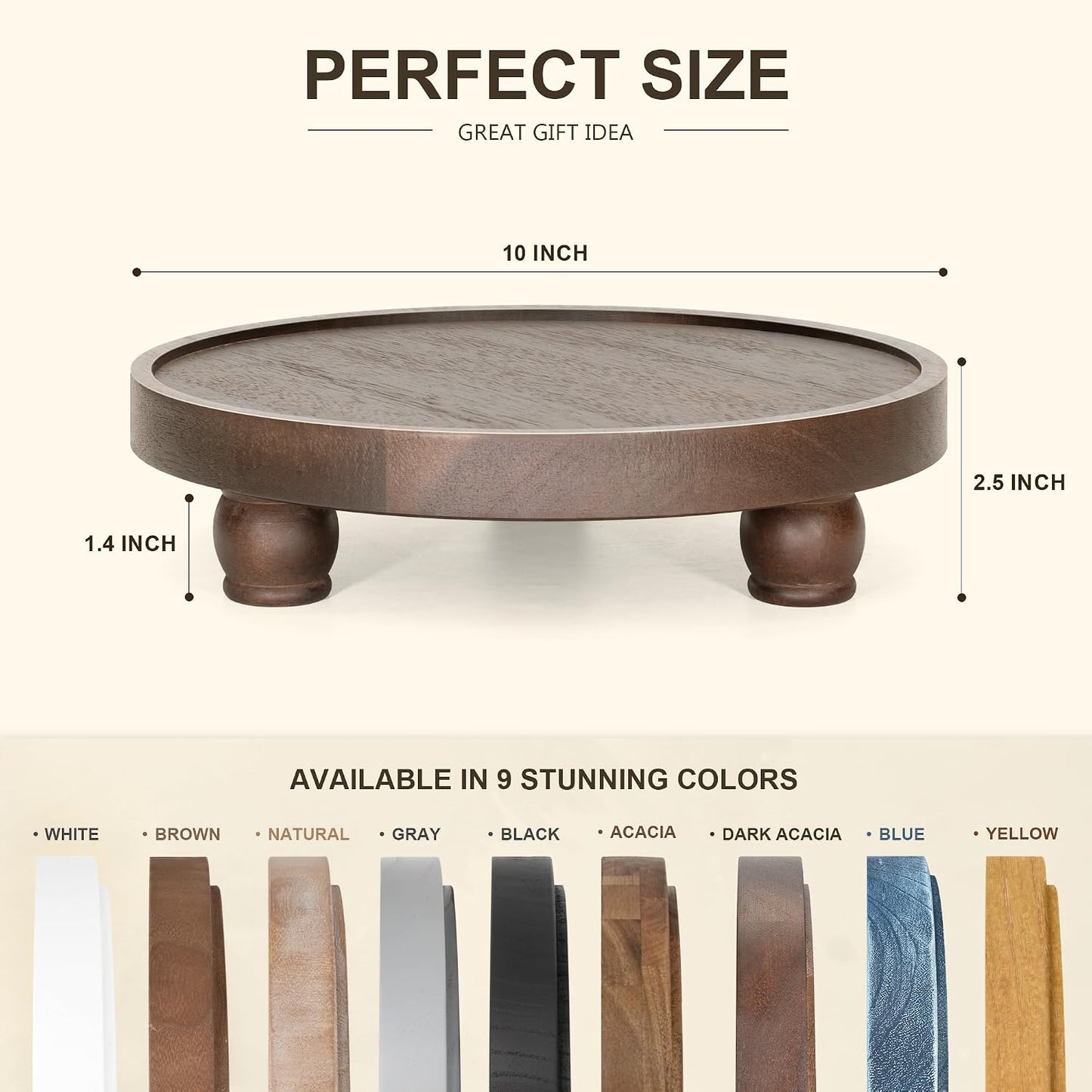 EOSAHR Acacia Wood Display Riser: Pedestal Stand for Home Decor, Dark Brown | 10" Display Stand, Vanity Organizer, Soap