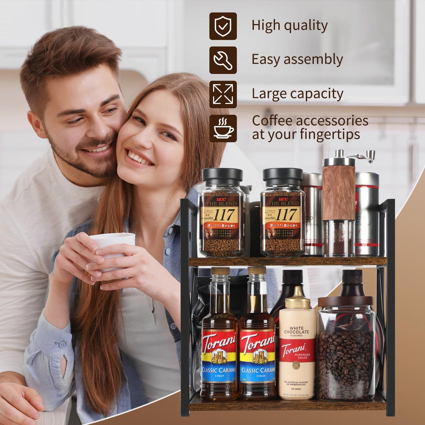 YINMIT Countertop Shelf Organizer,Coffee Bar Accessories,Spice Rack,Coffee Counter Shelf,2 Tier Coffee Organizer