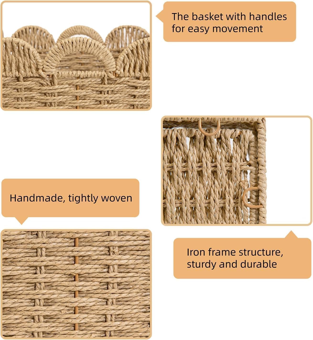 Scalloped Wicker Storage Cubes Basket / 13 x 13 x 13 / Khaki& In&4-pack / Set of 4