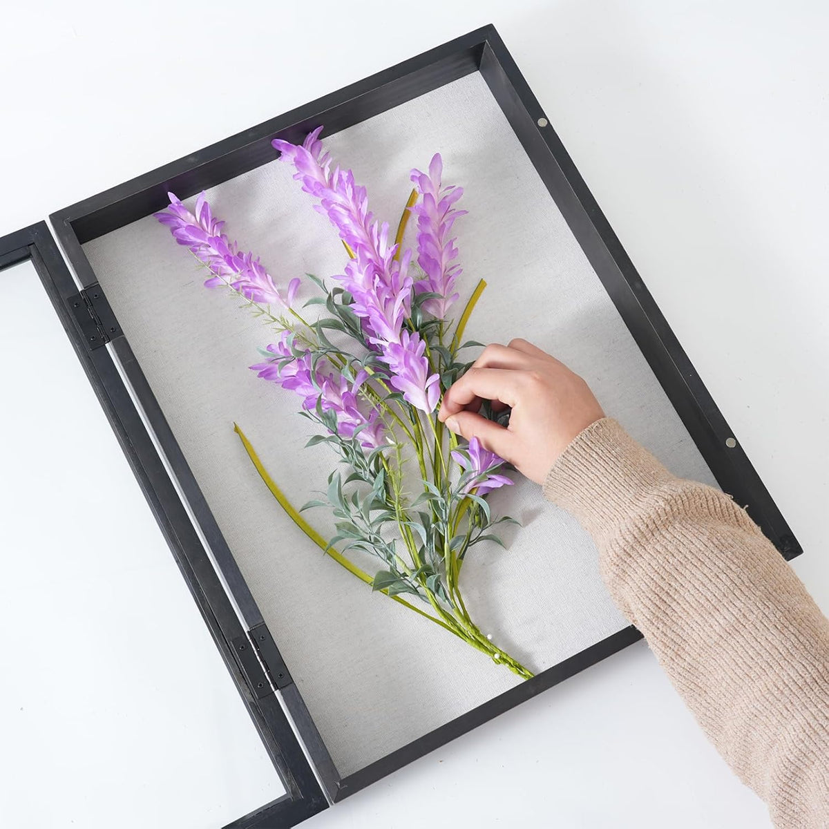 Muzilife 16x20 Shadow Box Pine Wood with Unique Bead Door, 3.18 Deep, Black | FSC- Solid Pine | Tempered Glass