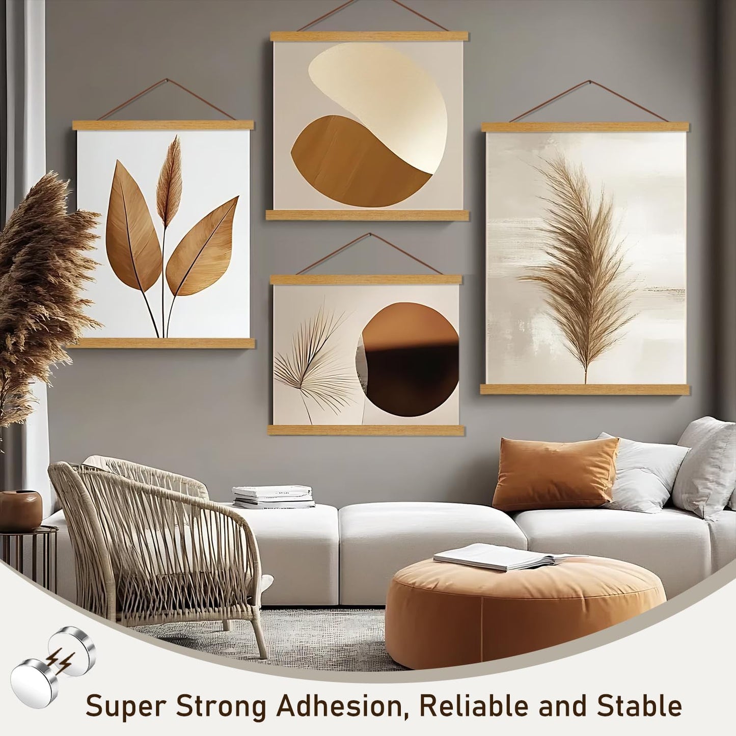 Artmag Magnetic Poster Hanger Frame, 47x36 47x30 47x60 Light Wood Wooden Magnet Canvas Artwork Print Dowel Poster