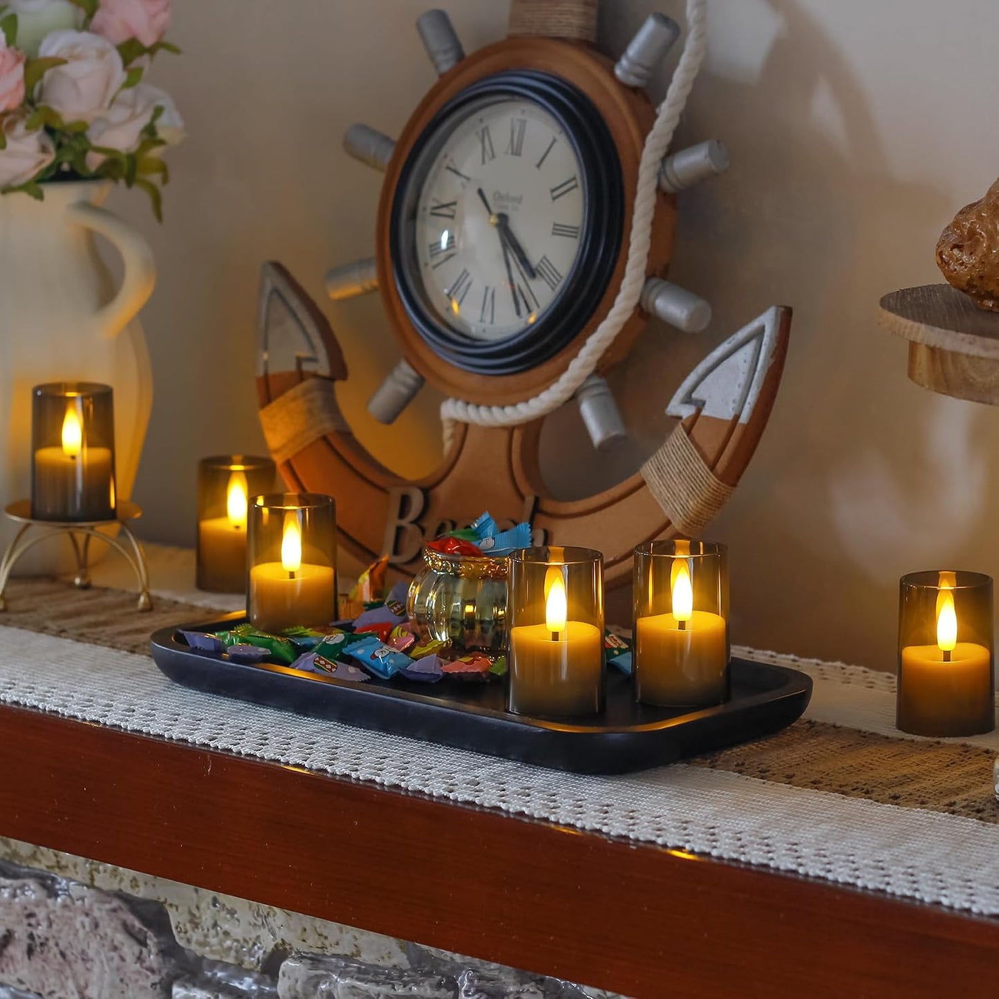 Rechargeable Acrylic Flameless Votive Candles with Timer & Remote Control, 1.7" x2.5" Flickering LED Warm Glow Tealight