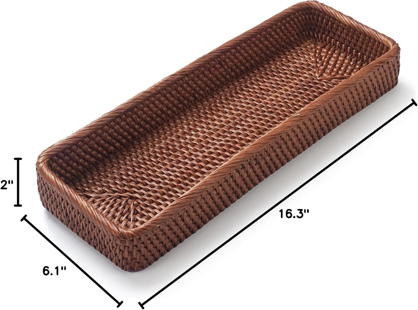 Rattan Bathroom Vanity Trays Toilet Tank Baskets Long Narrow Hand / Honey Brown / 16.3 x 6.1 x 2