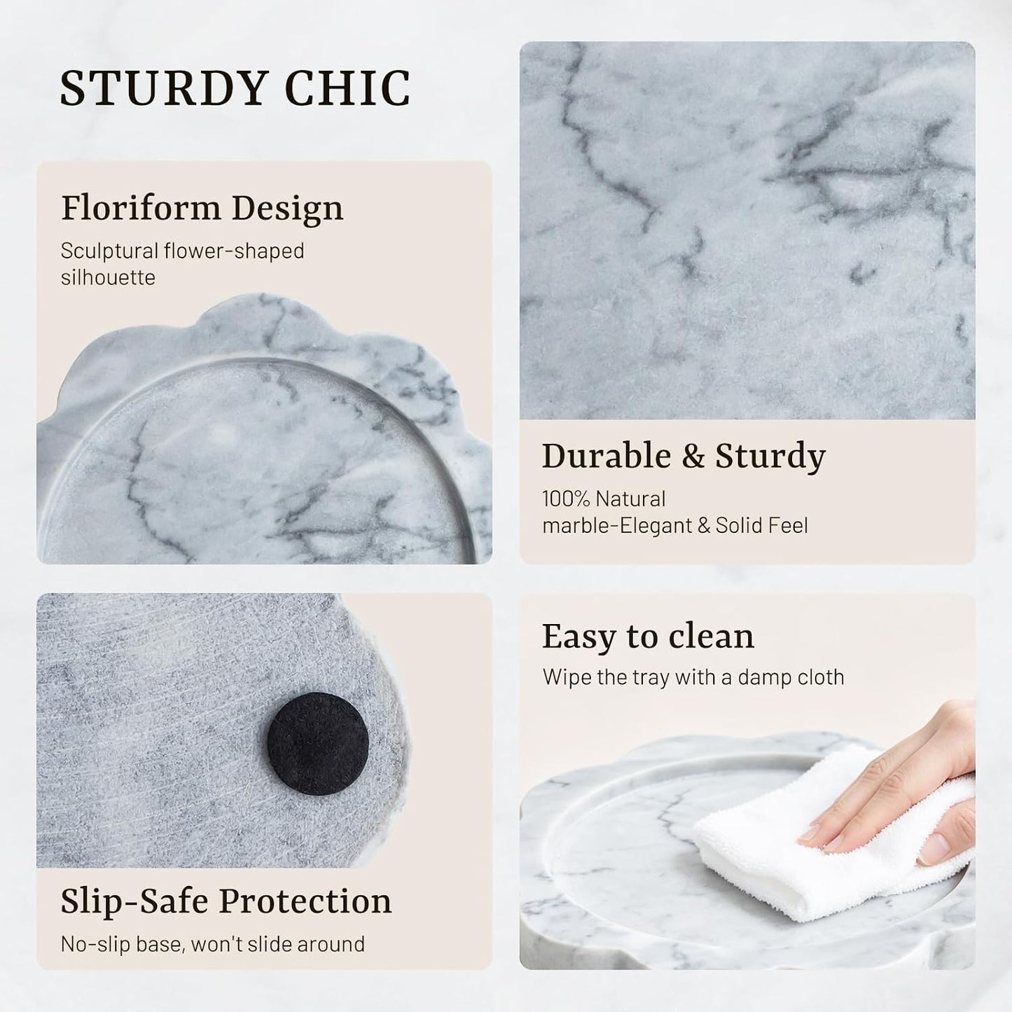 Elegant Marble Scalloped Tray for Countertop / Natural