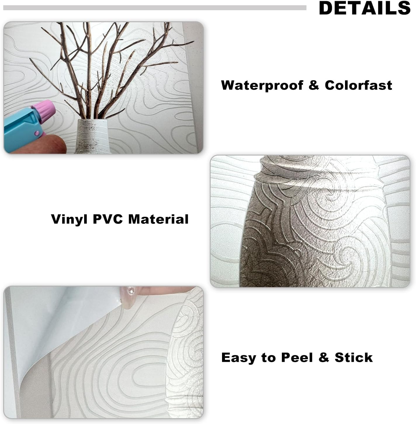 3D Vase Art Wall Stickers Self-Adhesive Potted Wall Decals / Grey Branch