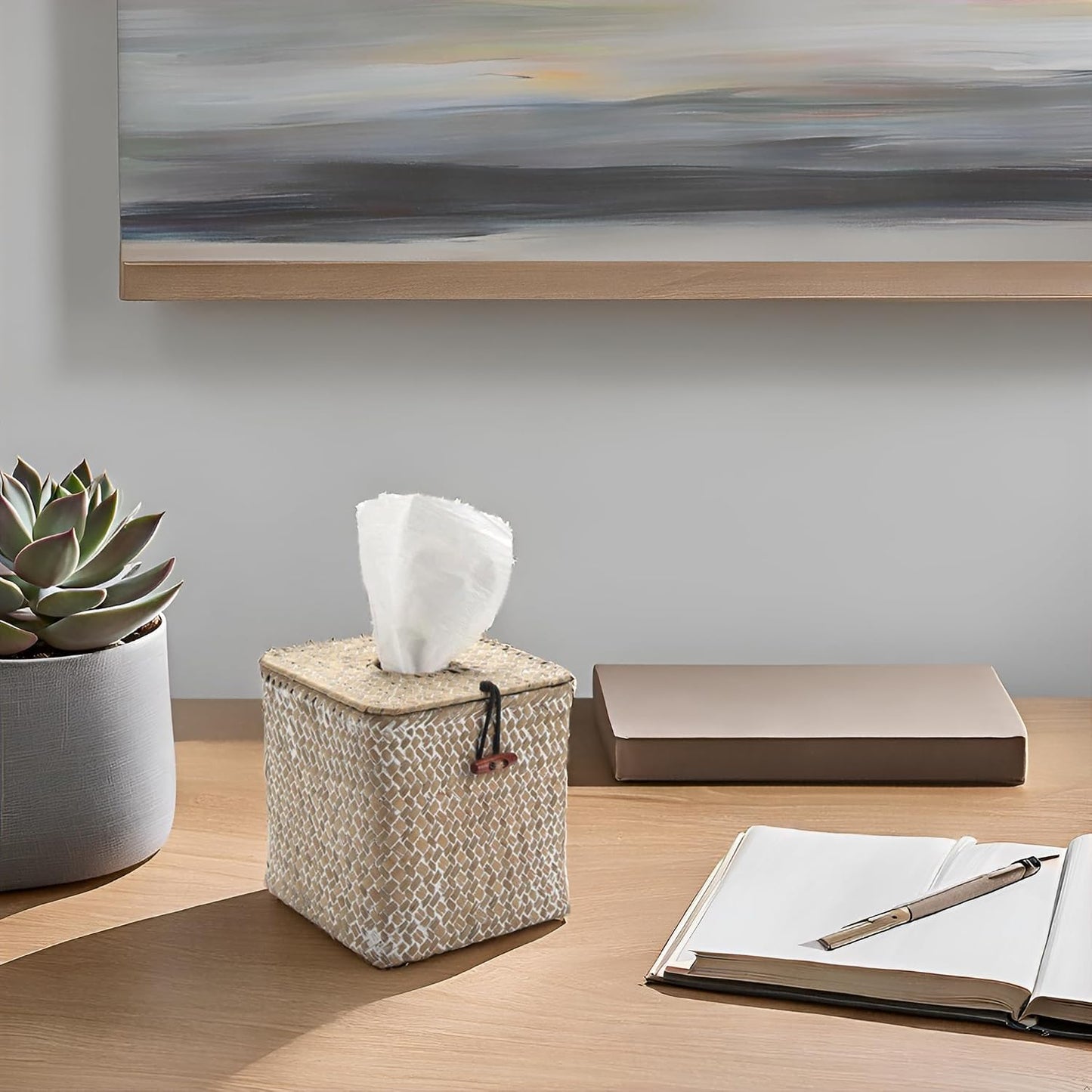 Seagrass Tissue Box Holder / Whitewash