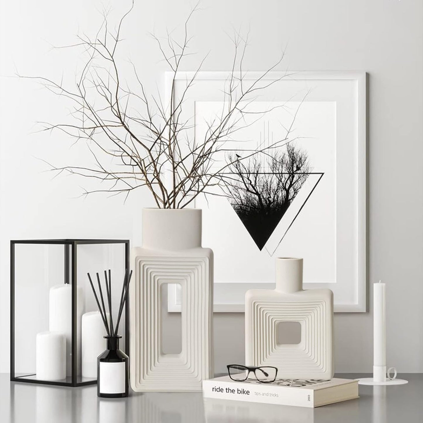White Ceramic Vase / Square White / Set of 2