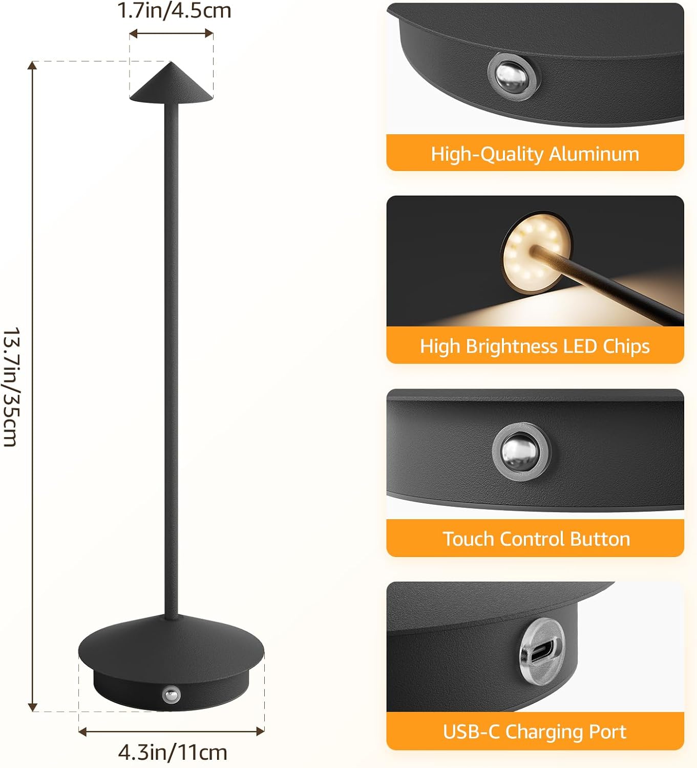 Cordless LED Table Lamps,Portable Battery Desk Lamp,2 Pack,Black | 6000mAh Rechargeable,3000K/4500K/6000K Touch