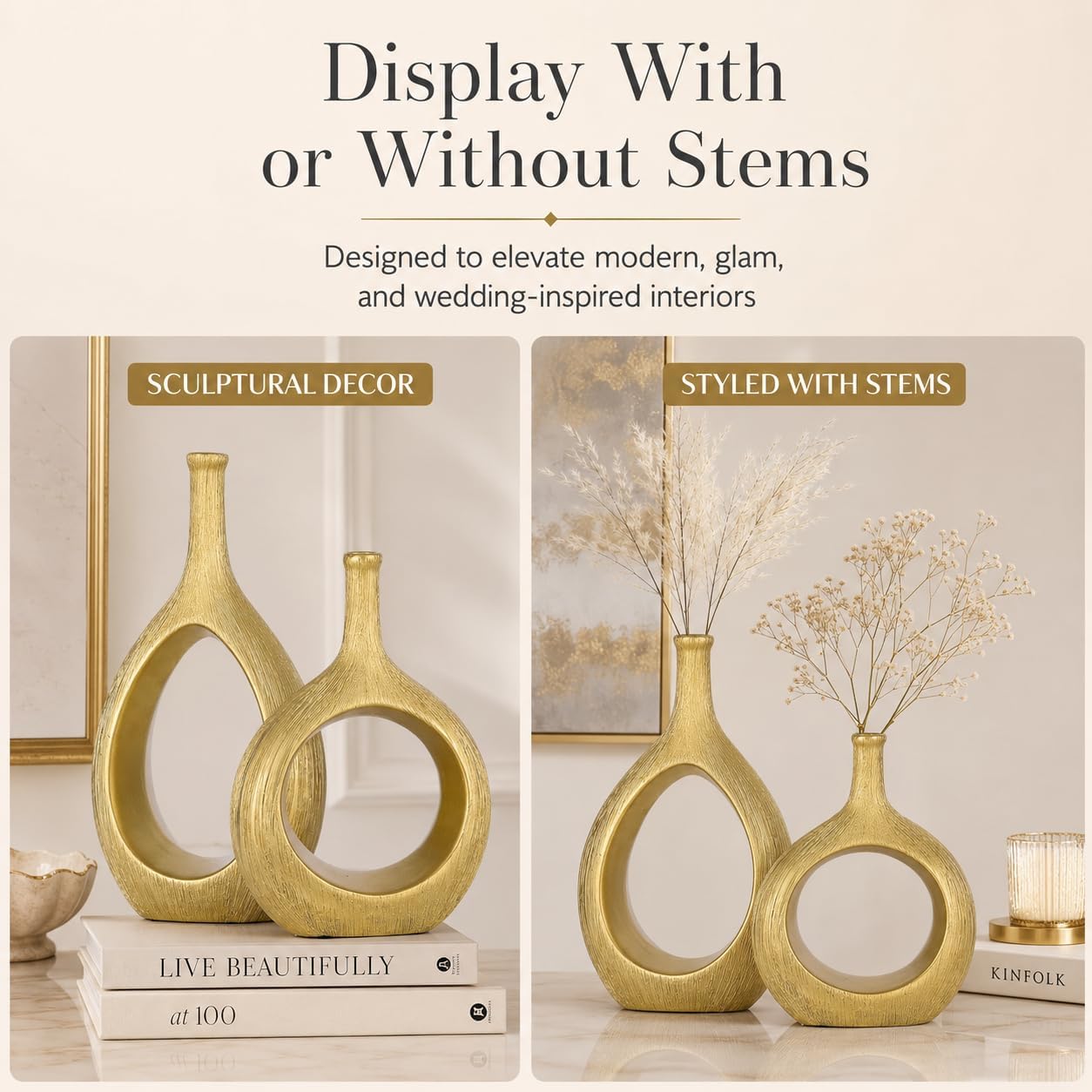Ceramic Vase Set 2 / Brushed Gold