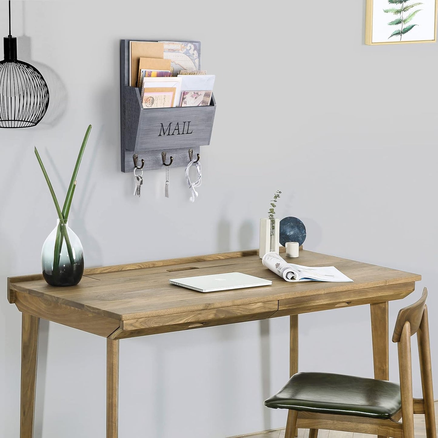 Wooden Mail Holder / Gray / Wall Mount