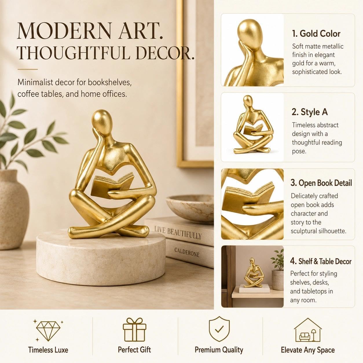 Abstract Reading Figurine Style A / Reader-gold-a