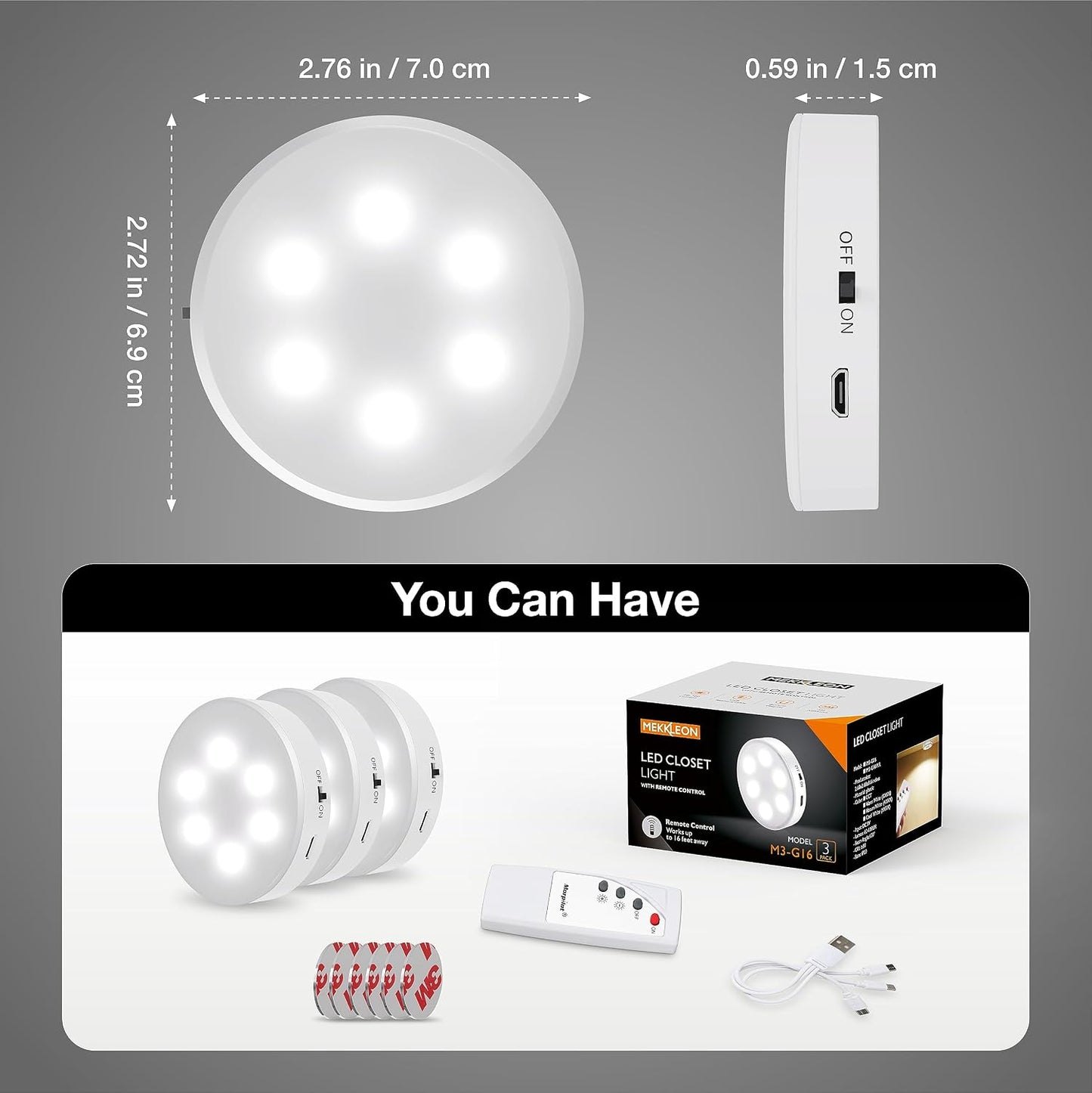 Puck Lights with Remote Control,Under Cabinet Lighting,Cool White,6 pcs | Stick On Lights,Magnetic,Cordless,1200mAh