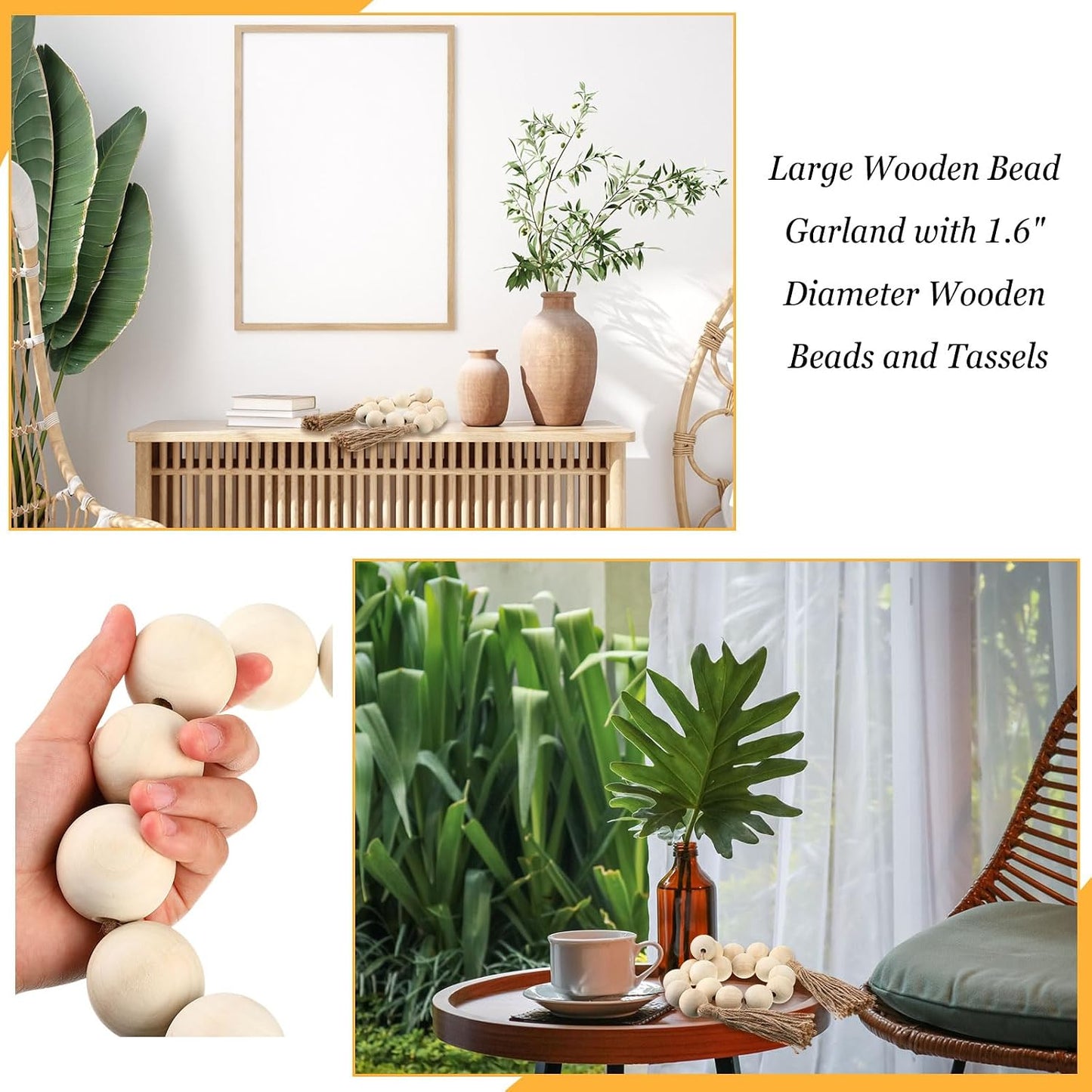 Large Wood Bead Garland / White / Set of 2