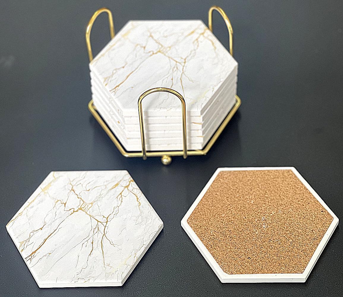 Cork Base and Metal Holder / Gold / Set of 8
