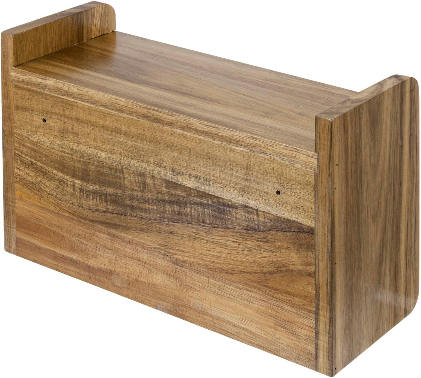 MyGift Acacia Wood Paper Towel Holder with Shelf, Wall Mounted Rack | Top shelf stores spices, oils, and kitchen