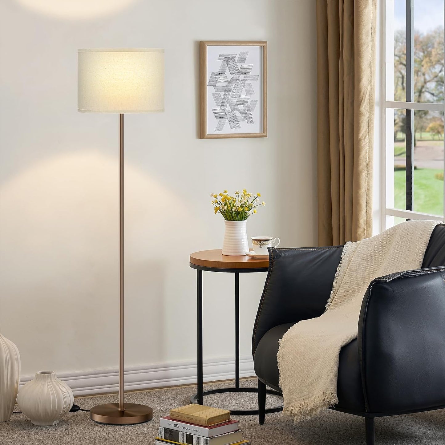 Ambimall 60'' Modern Floor Lamp with Shade, Tall Lamps for Living Room, Bedroom, Office, Dining Room, Beige Shade with