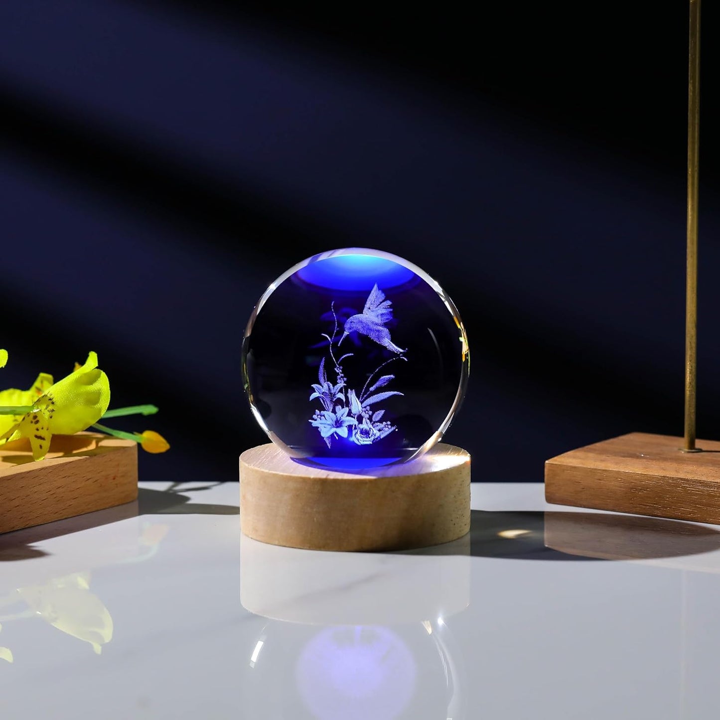 3D Hummingbird Gifts for Women Crystals Ball 80mm- Hummingbird Figurines Decor / Hummingbird Lily