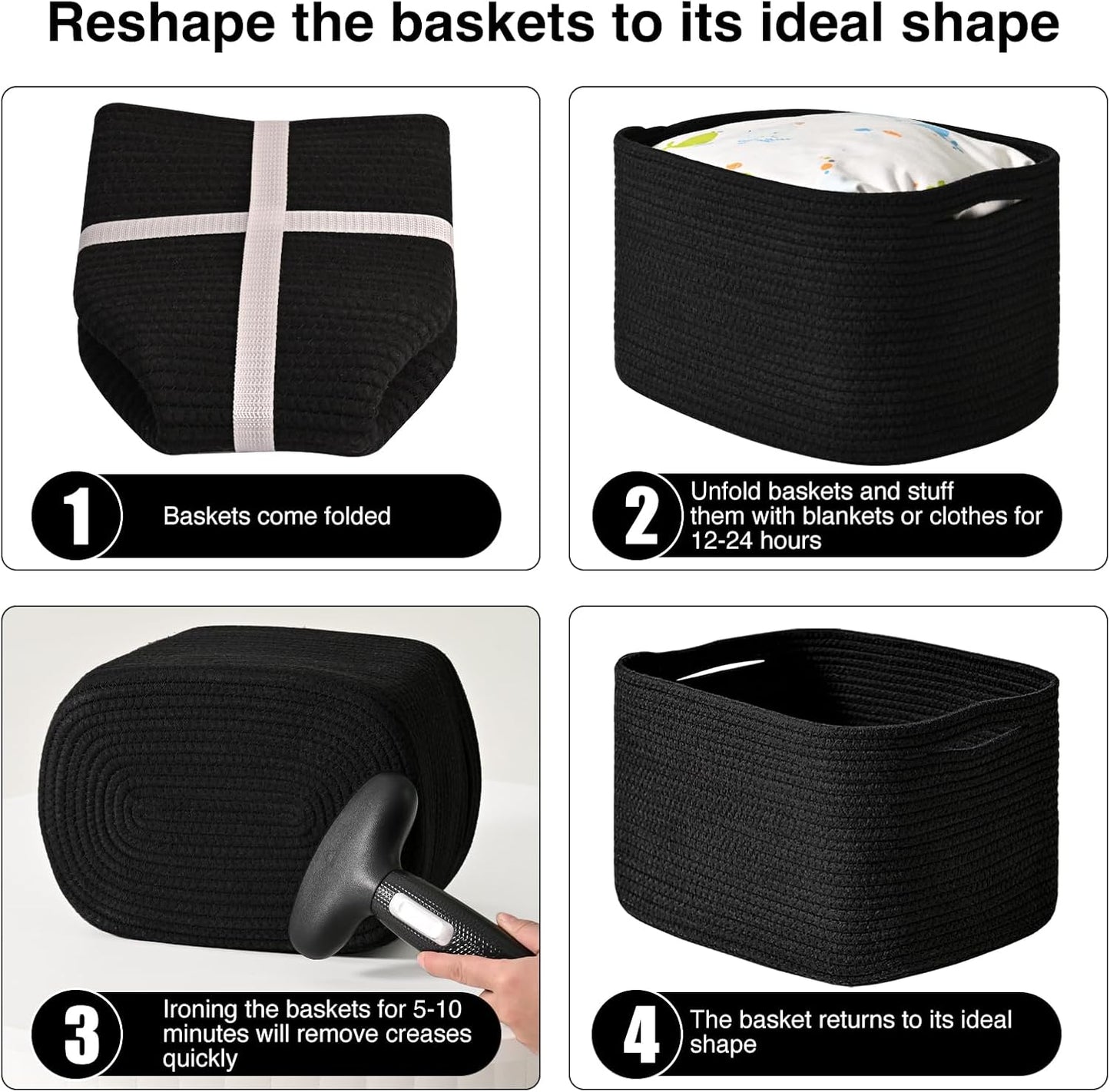 Woven Cotton Rope Baskets for Storage / Black