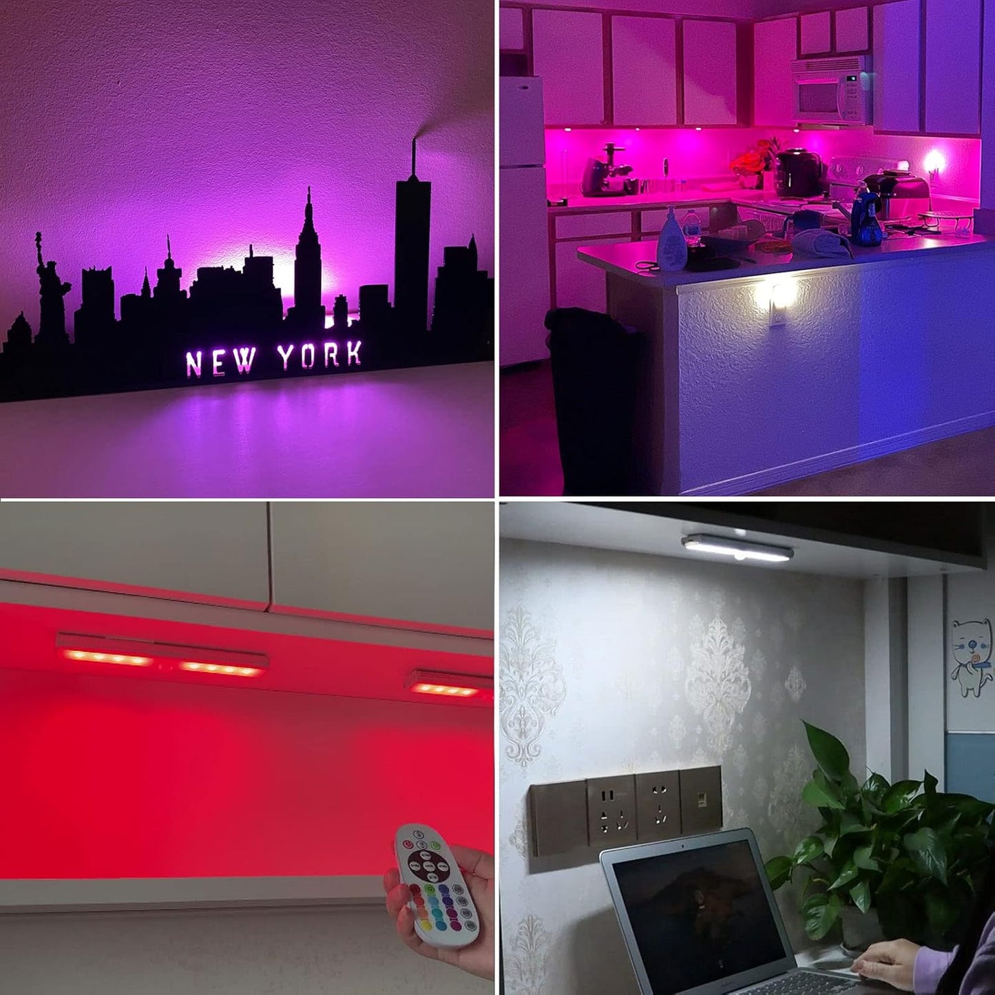 Under Cabinet Lighting Rechargeable 48-LED Wireless Under Cabinet Lights Remote, Kitchen Counter Lights Closet Lights