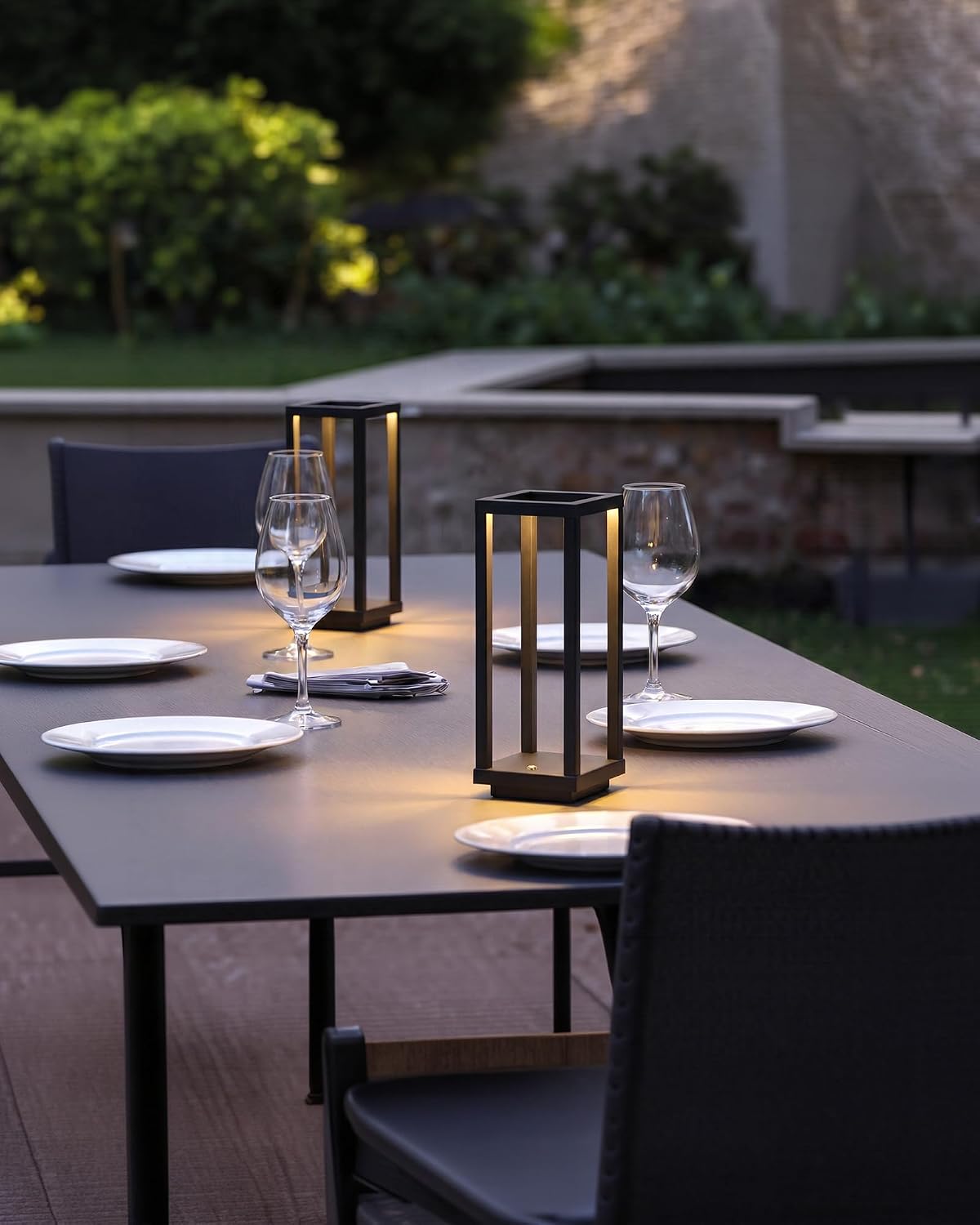 PUSU Cordless Waterproof Table Lamps Set of 2, Black LED Outdoor Desk Lamp | Rechargeable 4000mAh Battery Operated