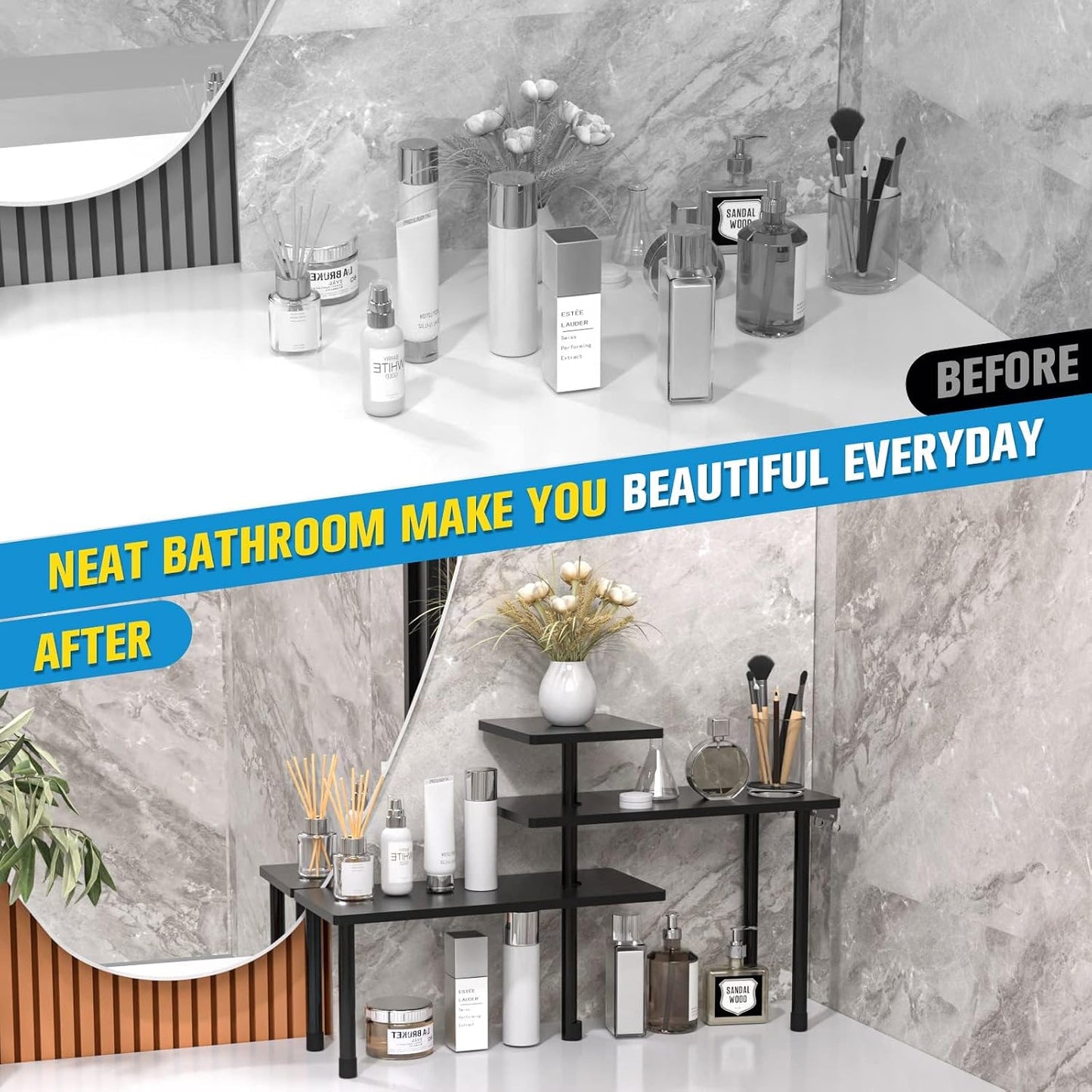 JayRex 3-Tier Bathroom Countertop Corner Shelf Organizer, Black | Space-saving corner design organizes spices, skincare