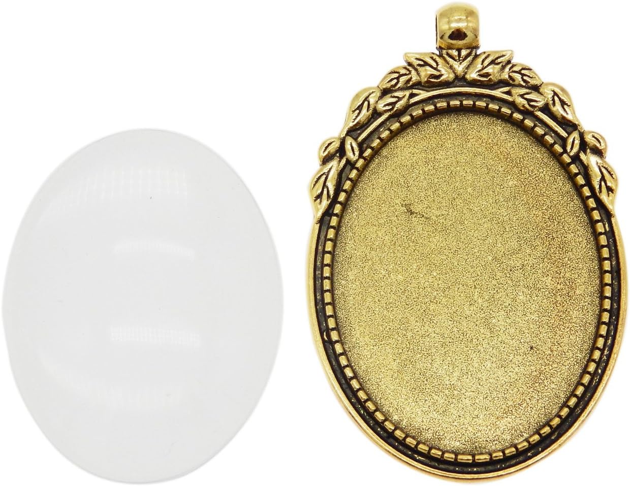 Oval Antiqued Color Blank Photo Setting Bezel Tray Pendant / Gold / Set of 10