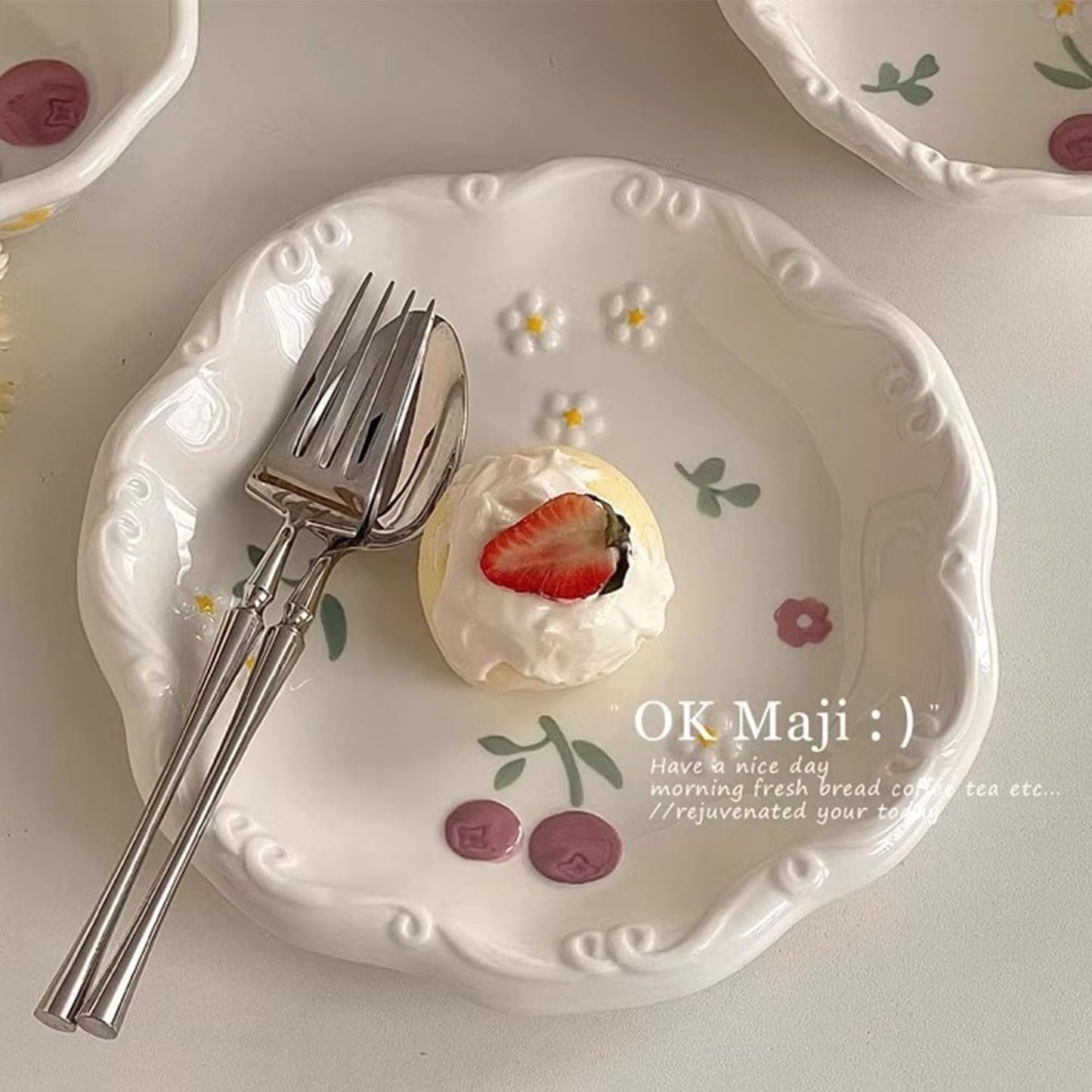 Egg Shaped Jewelry Tray Ceramic Ring Holder Dish / #c Cherries - Egg-shaped Jewelry Tray / 9.5 x 7.5