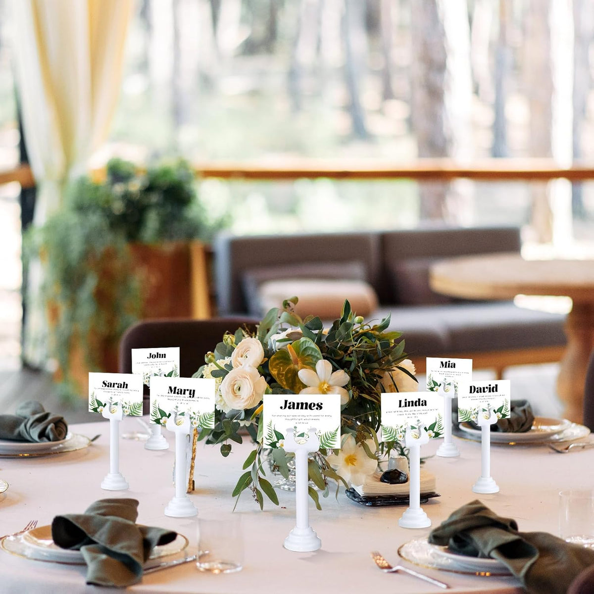24 Pcs White Metal Table Number Holders 3.15 Inch Wedding Place Card Holders Bulk Harp Clip Table Sign Stands Card