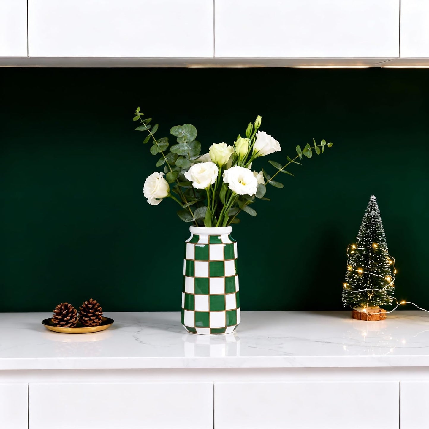 Black and White Ceramic Vase / Green