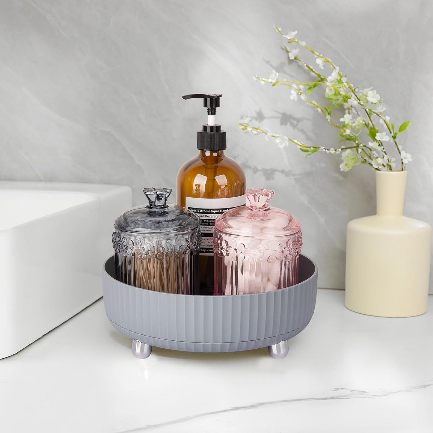 Makeup Perfume Organizer Tray 360 Degree Rotating Lazy Susan Skincare Lotion / Gray / Set of 9