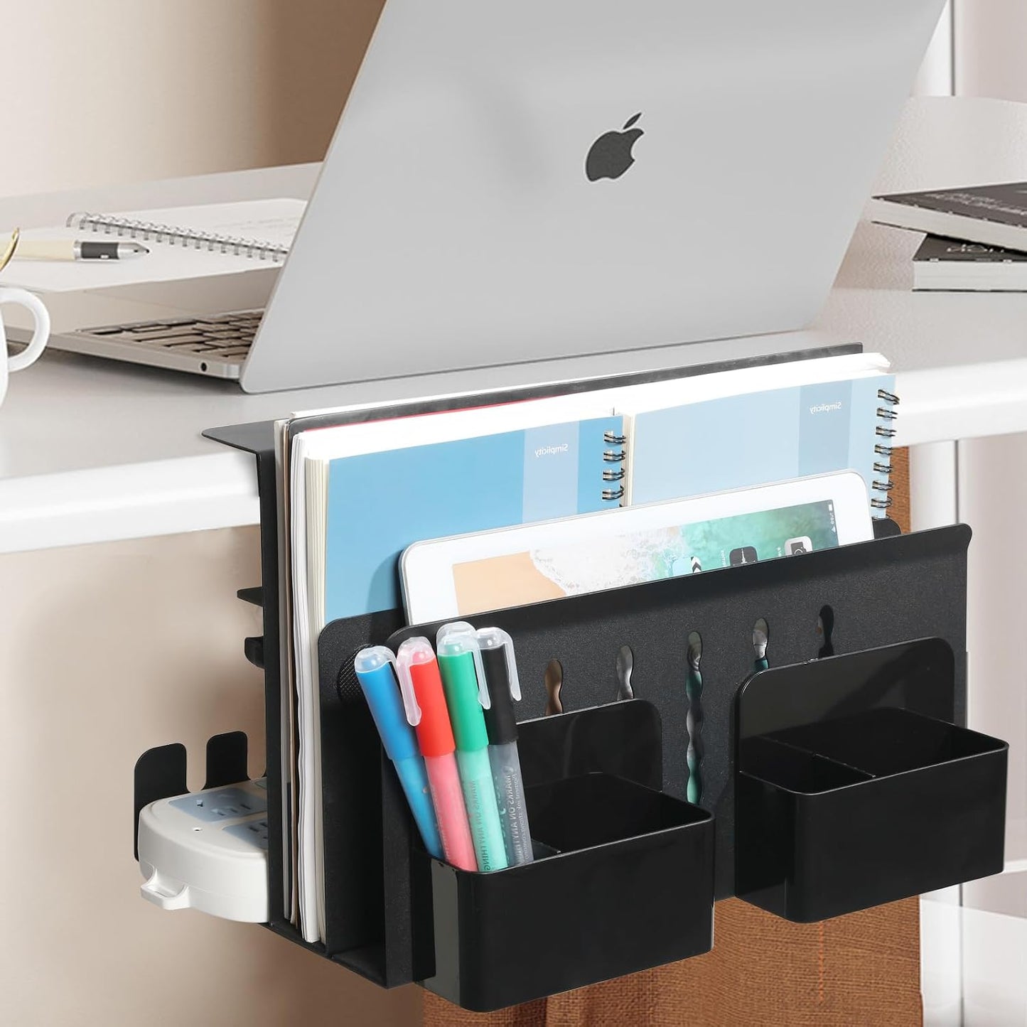 MAXECHO Desk Side Storage, Under Desk Laptop Mount, Table Side Hanging File Organizer, No Drill Clamp On Cable