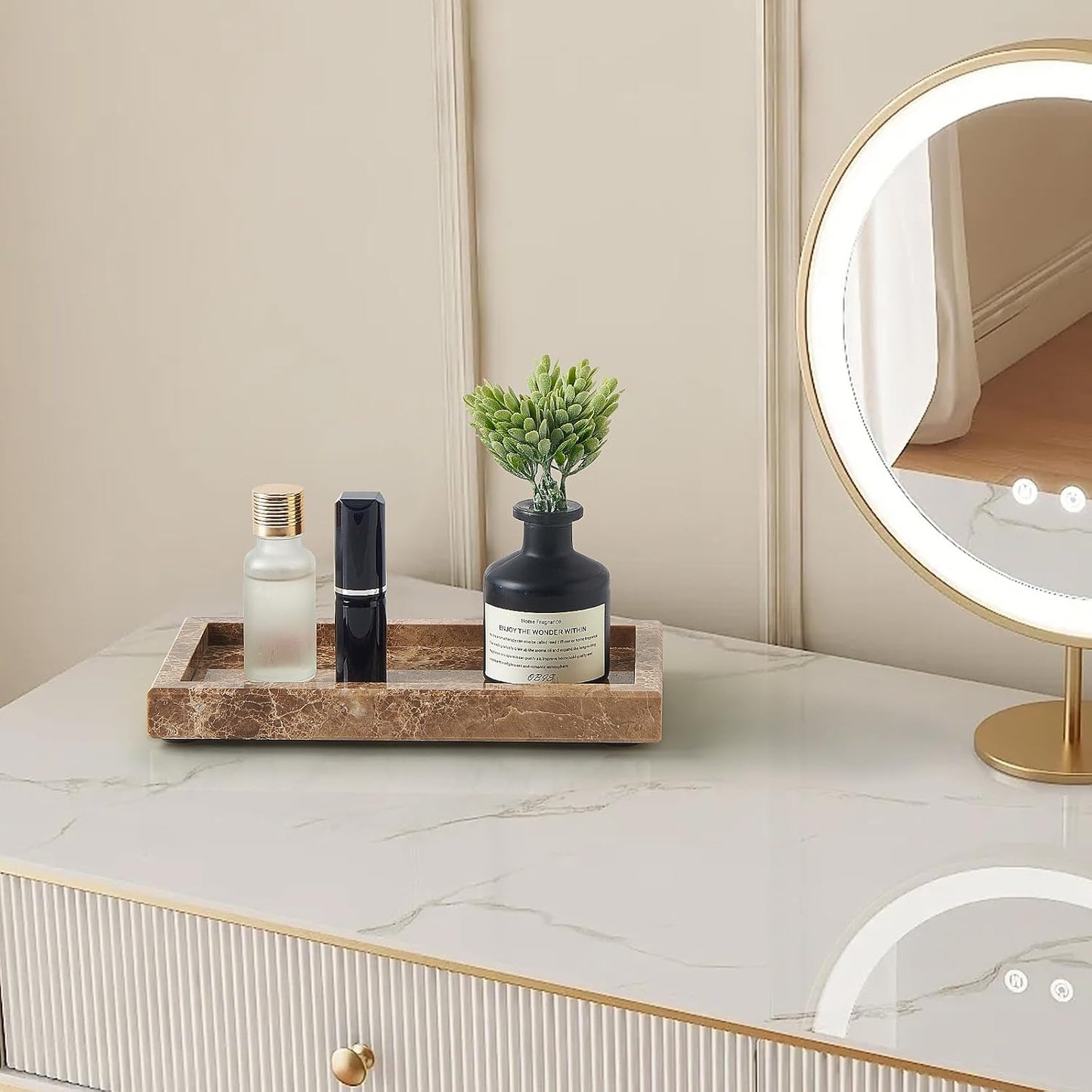 Stone Organizer / Natural Small Marble Vanity Tray / Brown Coffee / 7.9 x 4.3 x 0.8