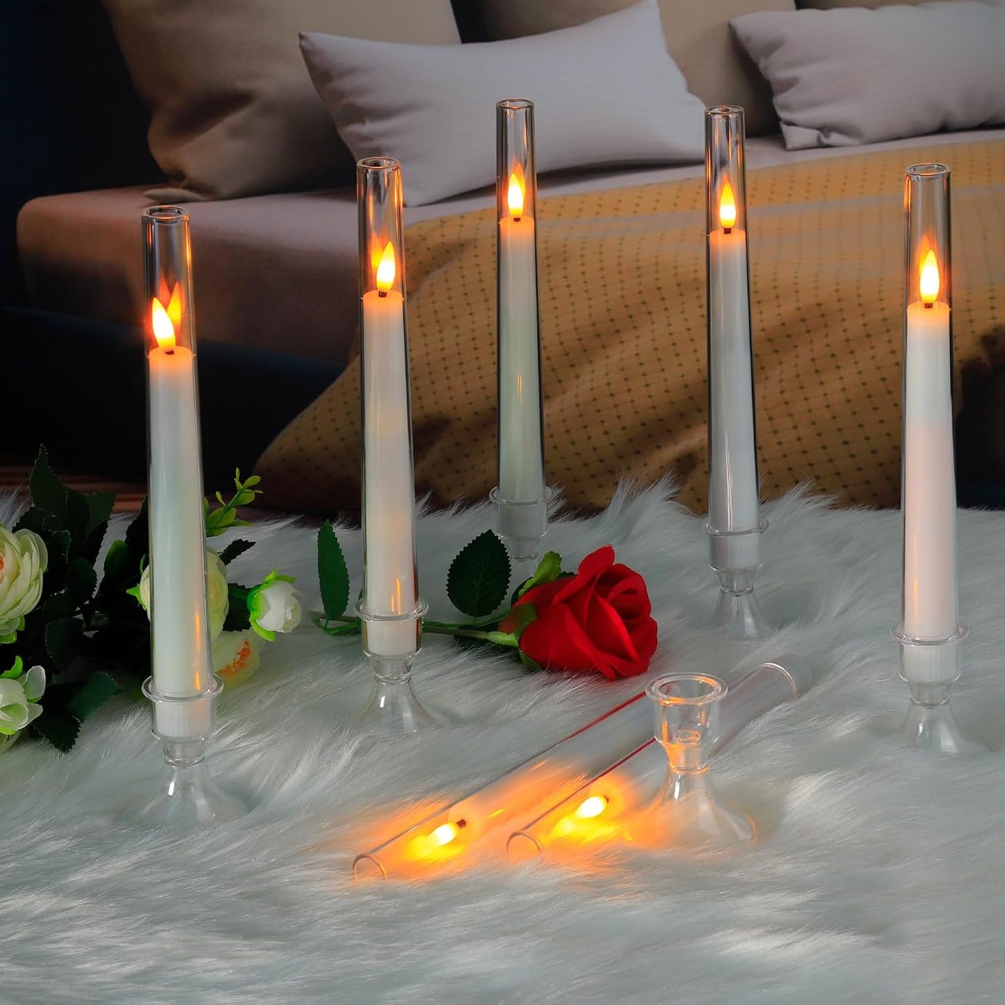 Comenzar 12PC Flameless Taper Candles - LED Candles, Flickering Design with Base, Perfect for Home