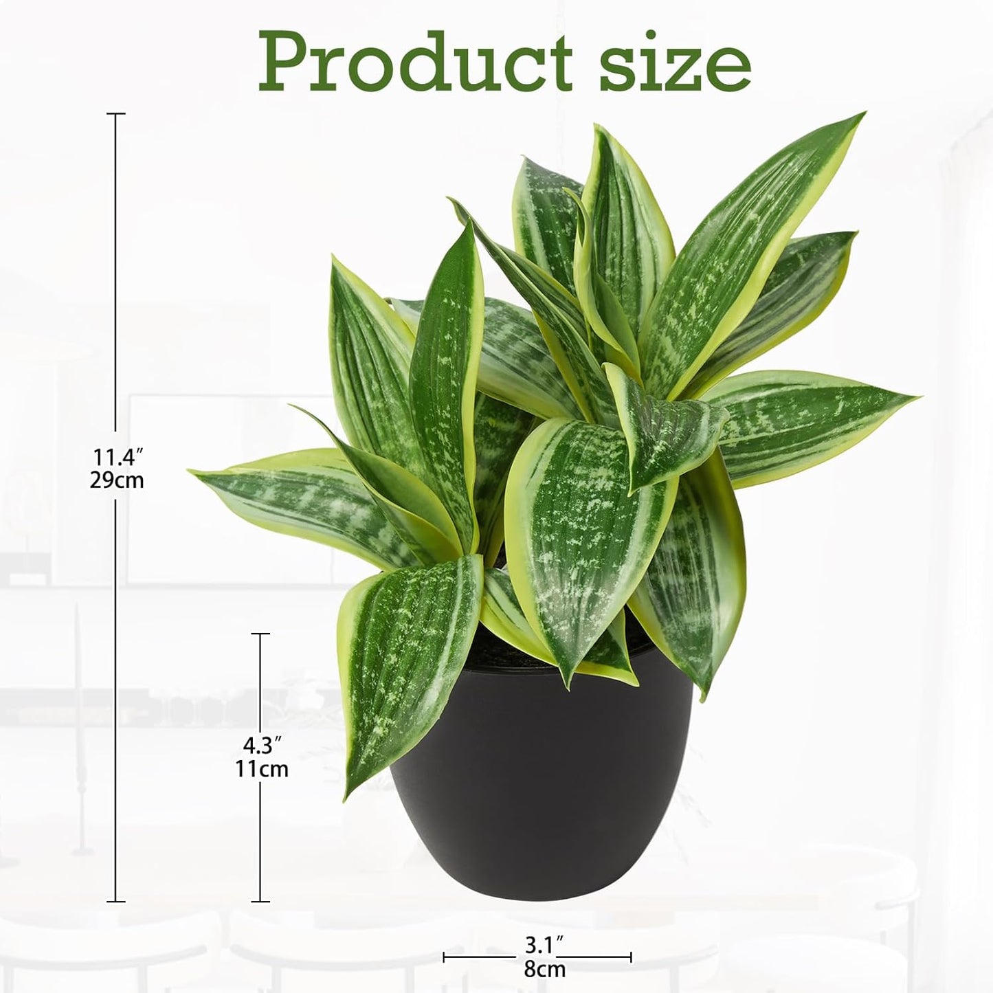 Fake Snake Plant Small Potted Good Luck Plant Artificial Snake Plants Faux Mother in Law / 11 Inch